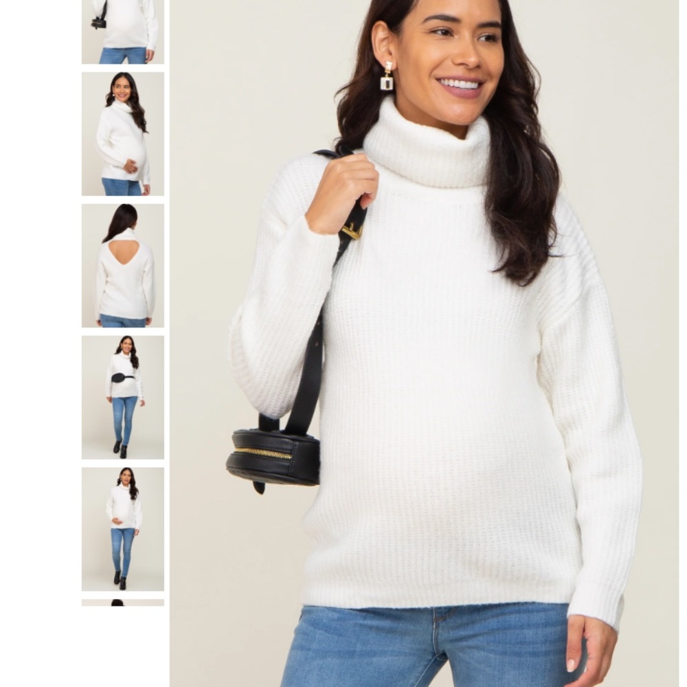 PINKBLUSH IVORY SOFT KNITE CUTOUT BACK TURTLENECK MATERNITY SWEATER
